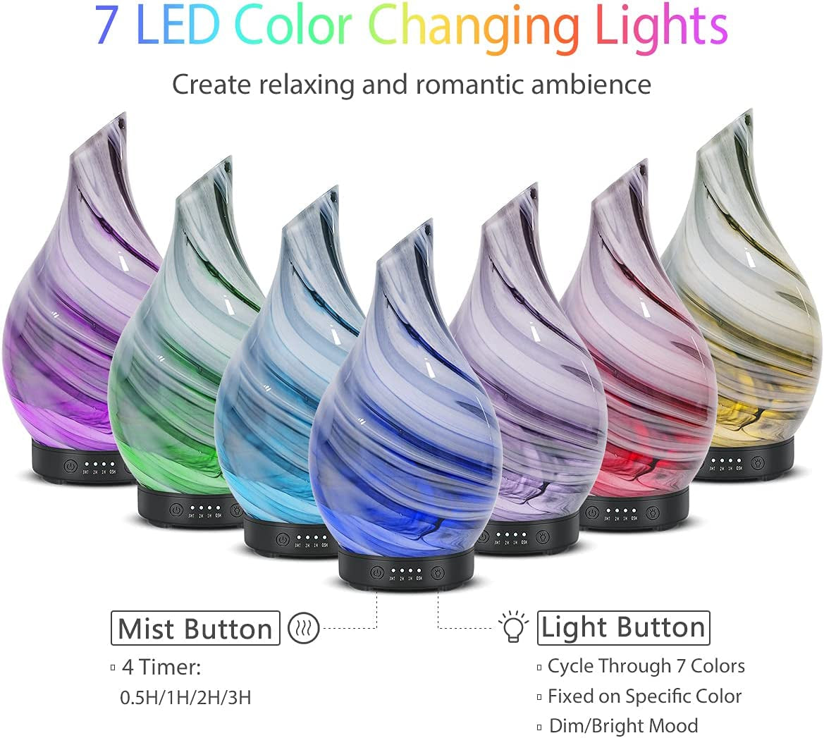 Essential Oil Diffuser 120ML Aroma Ultrasonic Humidifier Night Lights with Handmade Glass