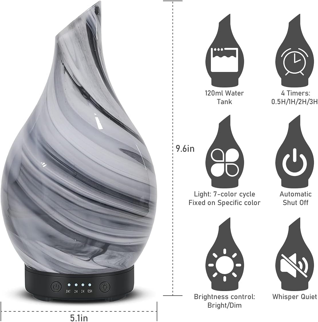 Essential Oil Diffuser 120ML Aroma Ultrasonic Humidifier Night Lights with Handmade Glass