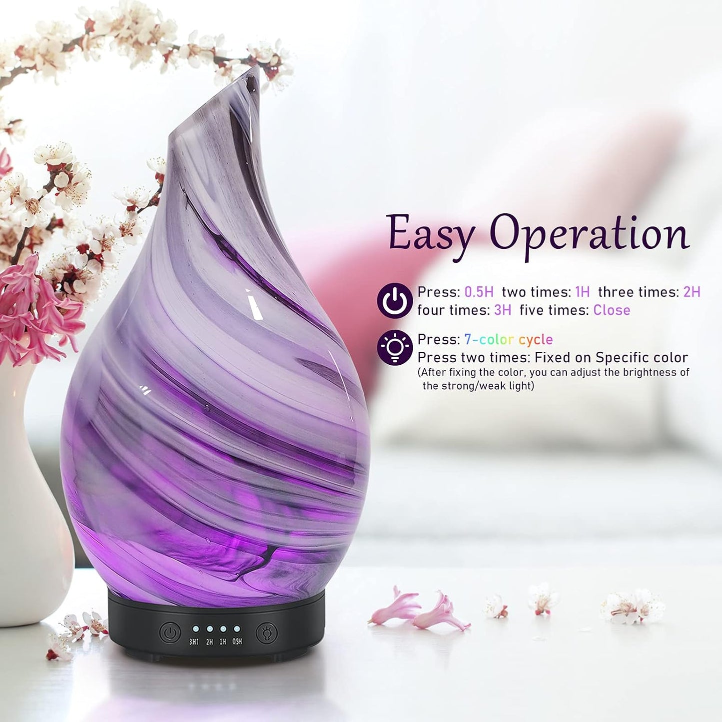 Essential Oil Diffuser 120ML Aroma Ultrasonic Humidifier Night Lights with Handmade Glass
