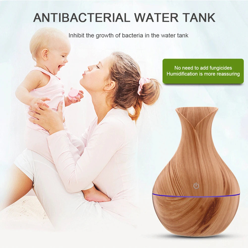 Wood Grain Vase 200Ml Air Humidifier Essential Oil Diffuser Cool Mist Humidifier Aromatherapy Diffuser for Home Office Bedroom
