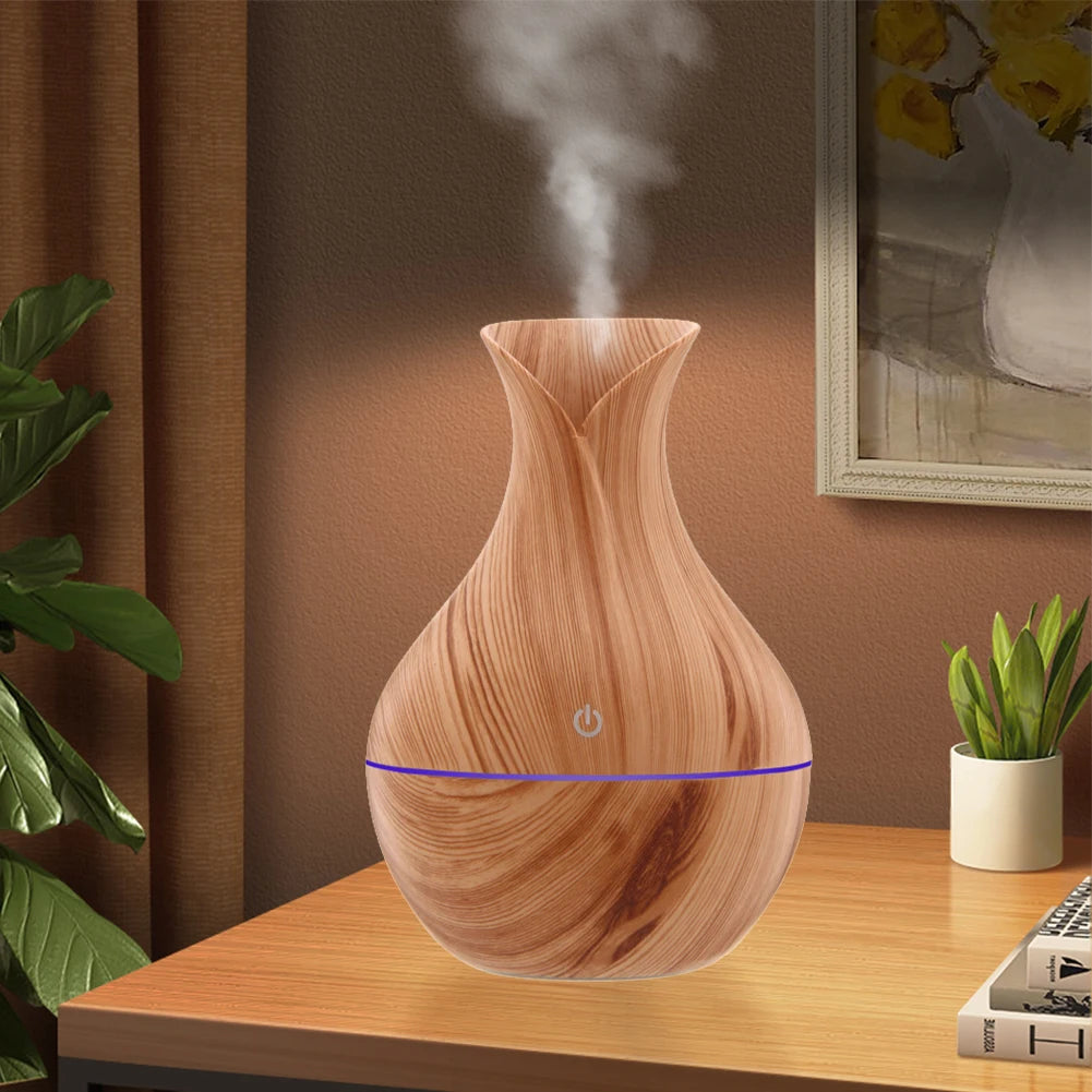 Wood Grain Vase 200Ml Air Humidifier Essential Oil Diffuser Cool Mist Humidifier Aromatherapy Diffuser for Home Office Bedroom