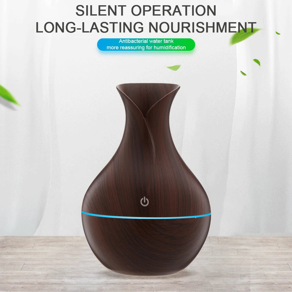 Wood Grain Vase 200Ml Air Humidifier Essential Oil Diffuser Cool Mist Humidifier Aromatherapy Diffuser for Home Office Bedroom