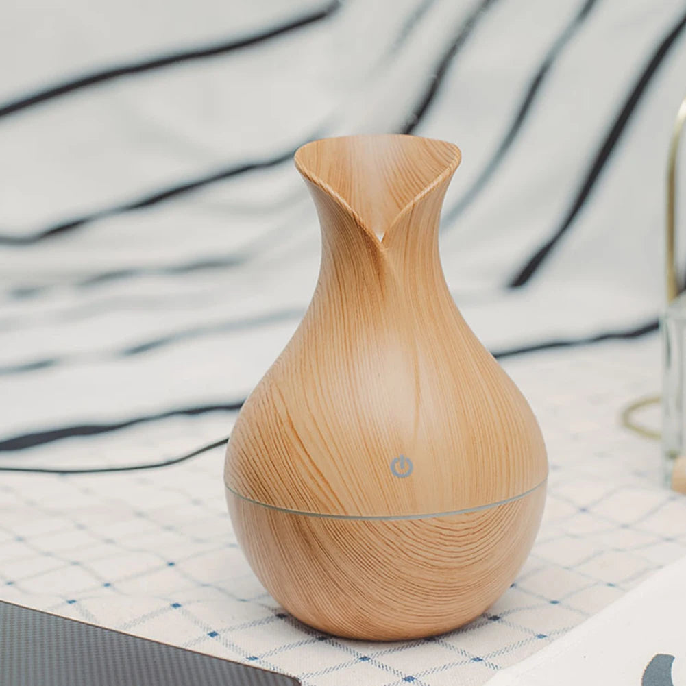 Wood Grain Vase 200Ml Air Humidifier Essential Oil Diffuser Cool Mist Humidifier Aromatherapy Diffuser for Home Office Bedroom