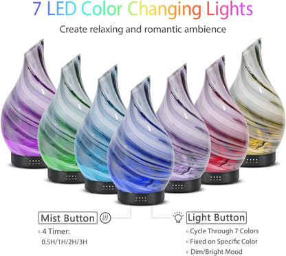 Essential Oil Diffuser 120ML Aroma Ultrasonic Humidifier Night Lights with Handmade Glass