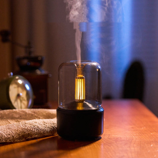 Atmosphere Light Humidifier Candlelight Aroma Diffuser Portable 120Ml Electric USB Air Humidifier Cool Mist Maker Fogger 8-12 Hours with LED Night Light